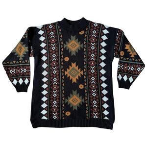 Vintage Clifton Place Aztec Southwestern Sweater Bohemian 80s Retro Festival